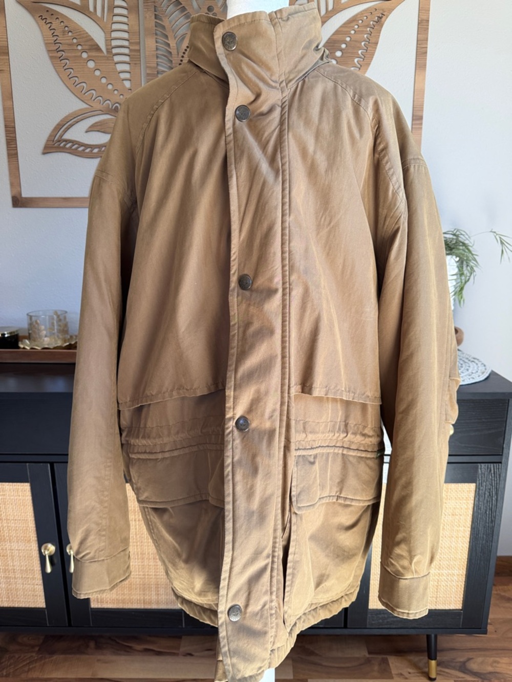 Dockers Thinsulate Ultra Insulated Jacket Tan Hooded Coat Size L Warm Outdoor